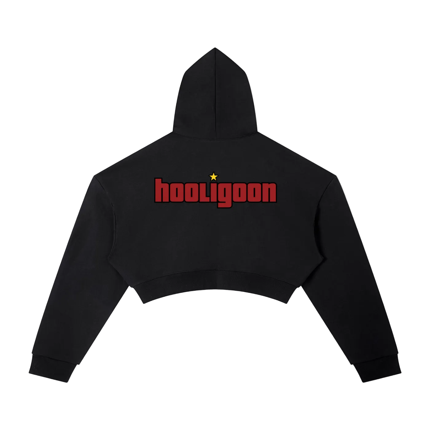 Black hoodie with floral design and text on a white background