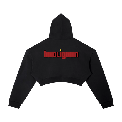 Black hoodie with floral design and text on a white background